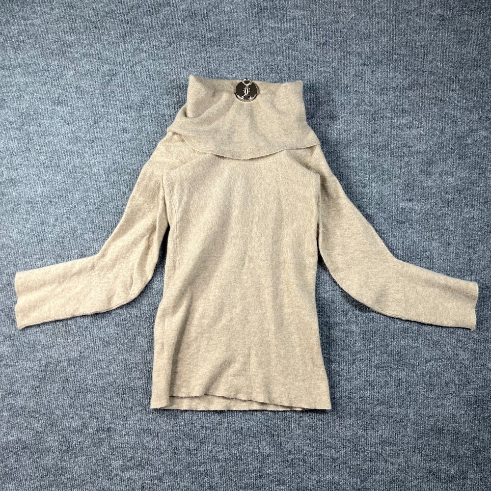 BCBG Max Azria Sweater Womens Medium Beige Cashmere Cowl Neck Knit Warm Cozy